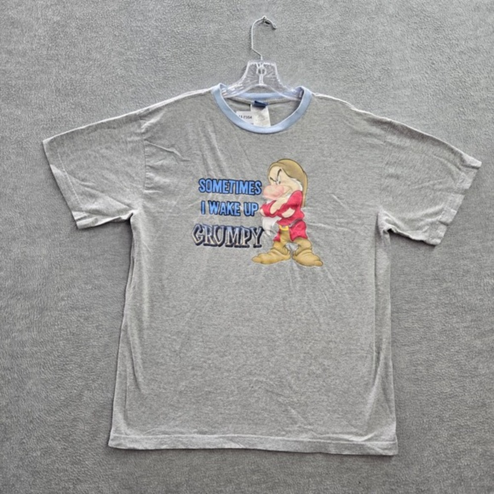 VINTAGE Disney Men Shirt Large Gray Sometimes I Wake Up Grumpy Graphic Y2K Tee